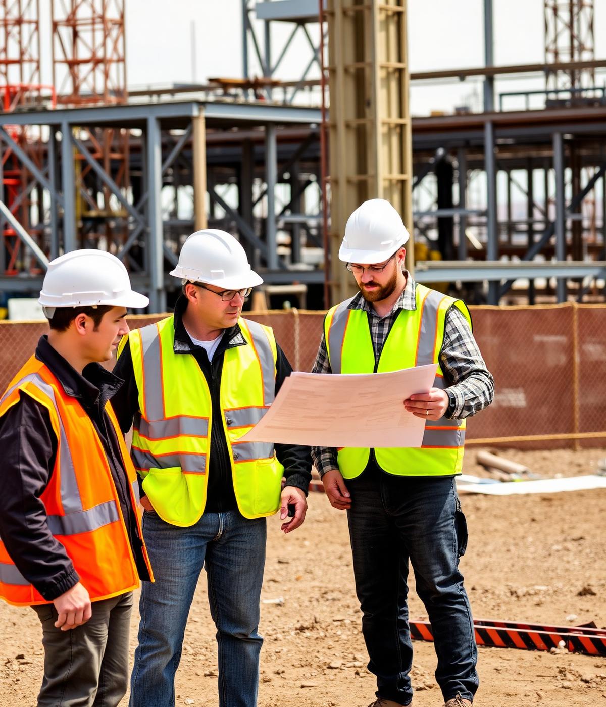 Equipo IME LEIBA revisando planos en obra